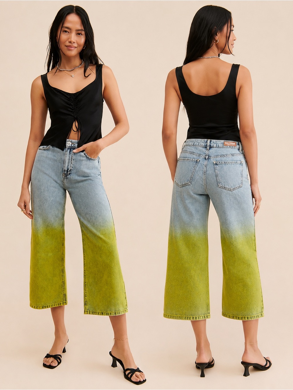 Nocturne Ombre Dip Dye Wide Leg Cropped Jeans Blue Green NWT size 36 S